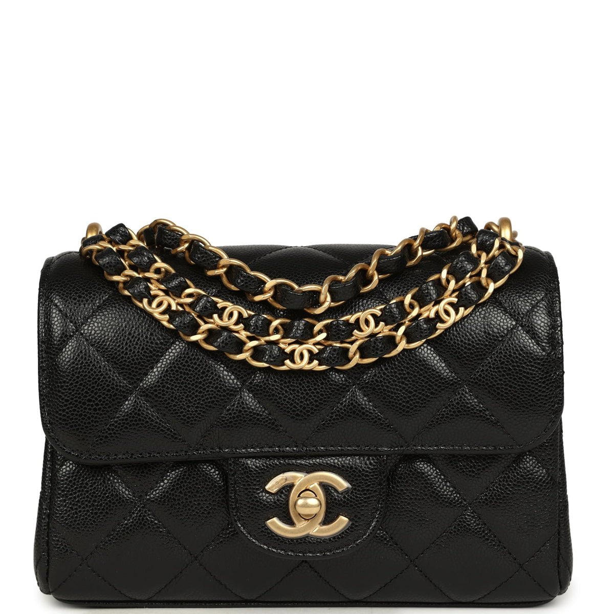 Chanel Mini "CC Vibe" Flap Bag Black Shiny Caviar Brushed Gold Hardware