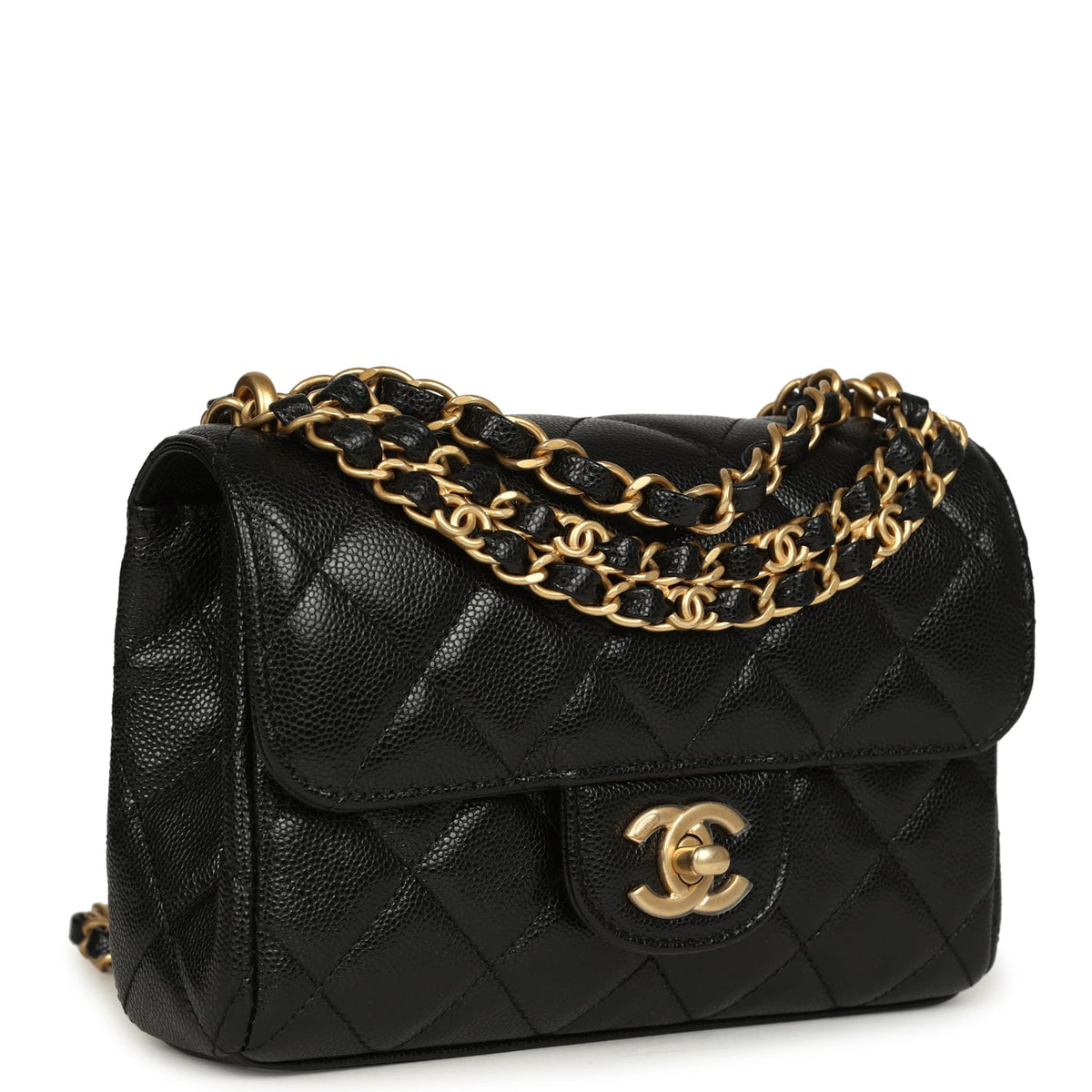 Chanel Mini "CC Vibe" Flap Bag Black Shiny Caviar Brushed Gold Hardware