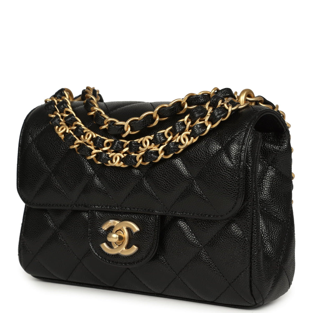 Chanel Mini "CC Vibe" Flap Bag Black Shiny Caviar Brushed Gold Hardware