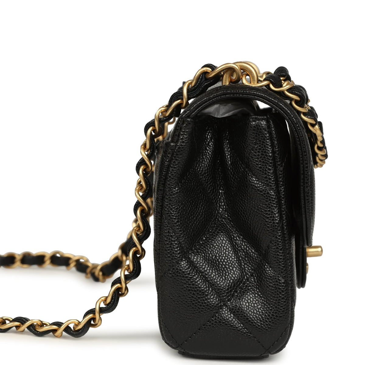 Chanel Mini "CC Vibe" Flap Bag Black Shiny Caviar Brushed Gold Hardware