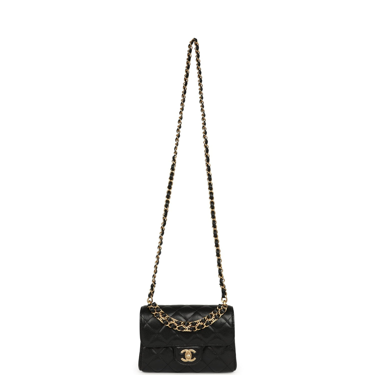 Chanel Mini "CC Vibe" Flap Bag Black Shiny Caviar Brushed Gold Hardware