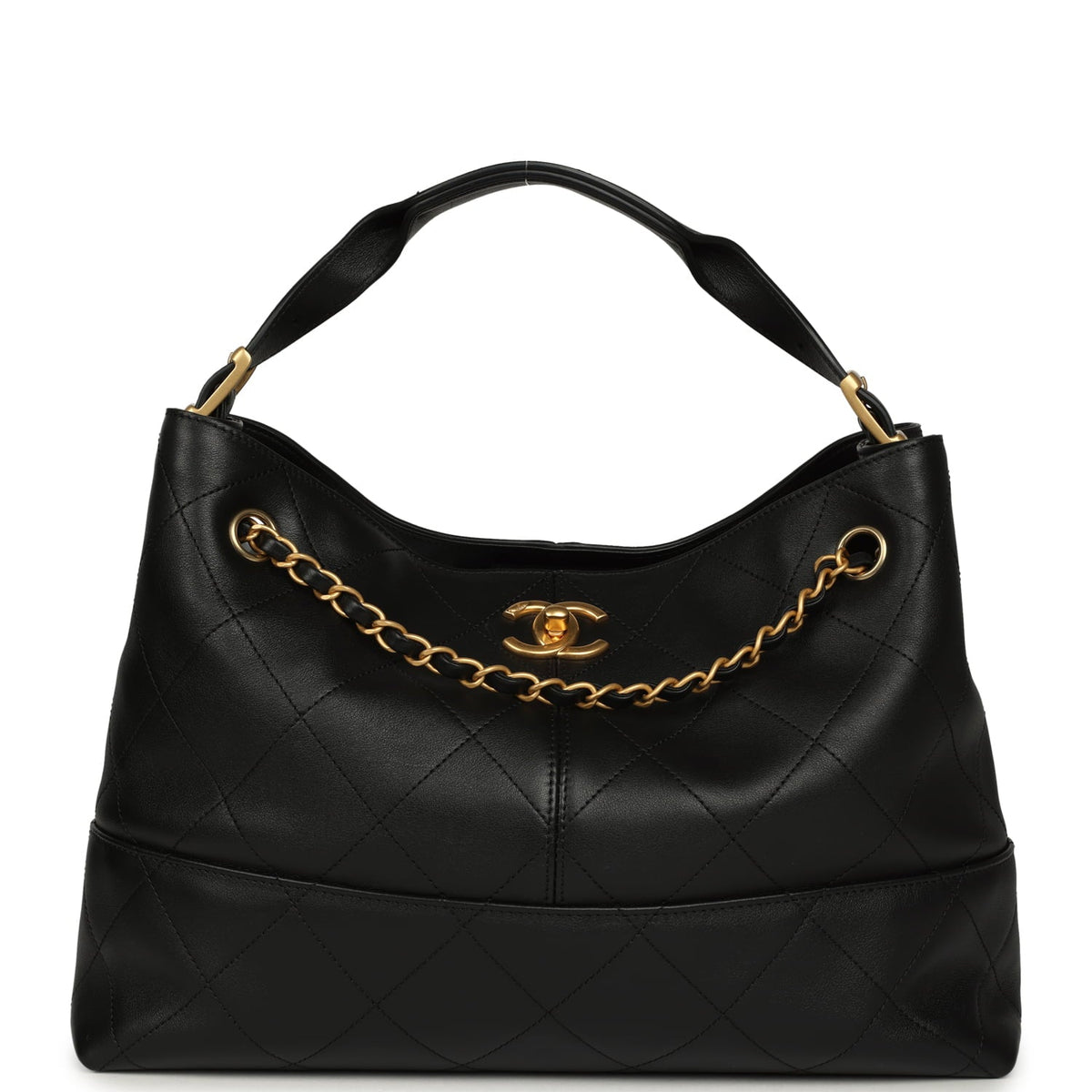 Chanel Small Coco Hobo Bag Black Calfskin Antique Gold Hardware