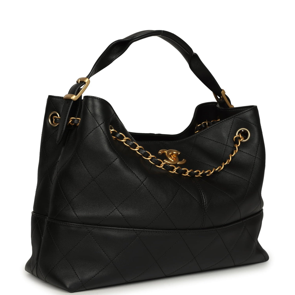 Chanel Small Coco Hobo Bag Black Calfskin Antique Gold Hardware
