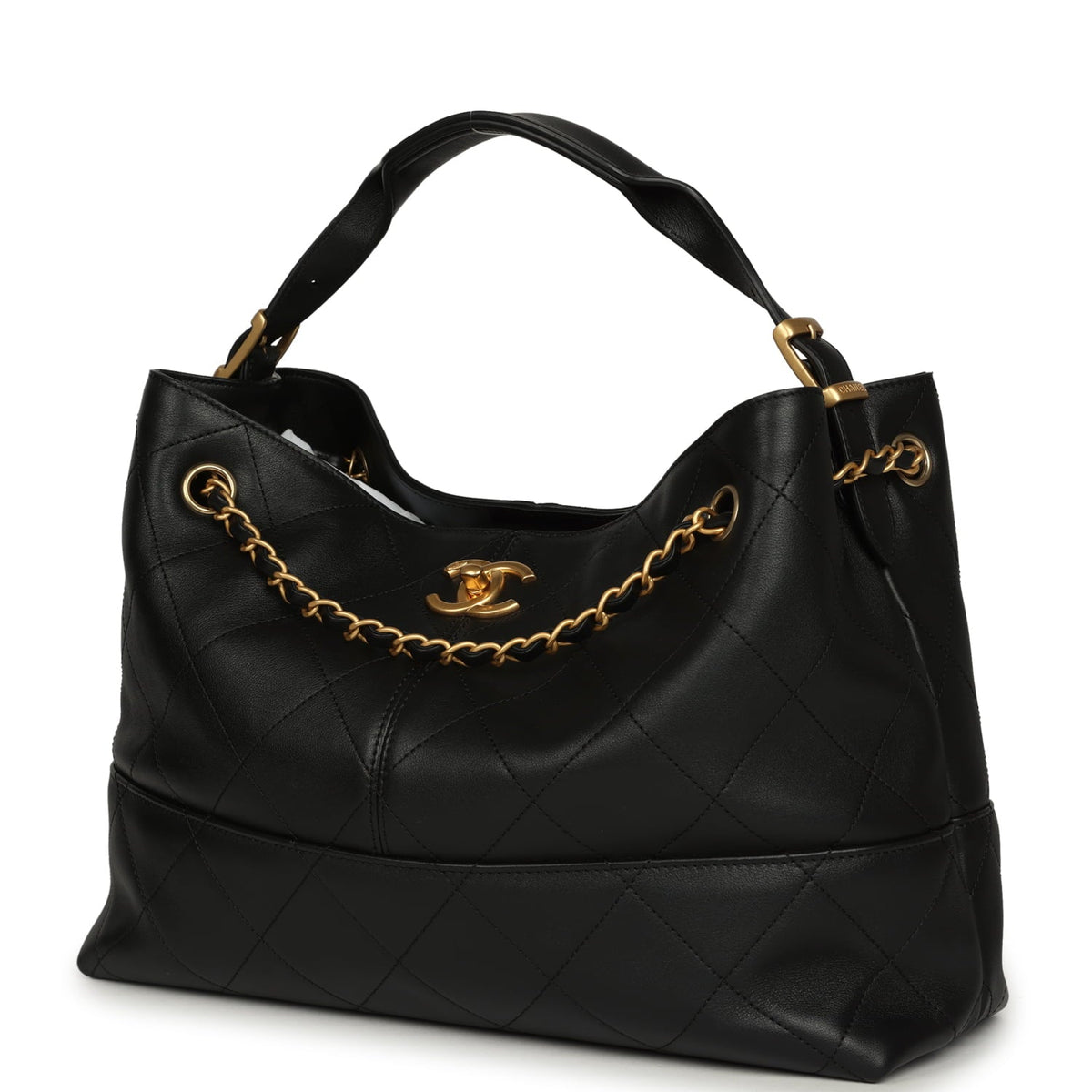 Chanel Small Coco Hobo Bag Black Calfskin Antique Gold Hardware