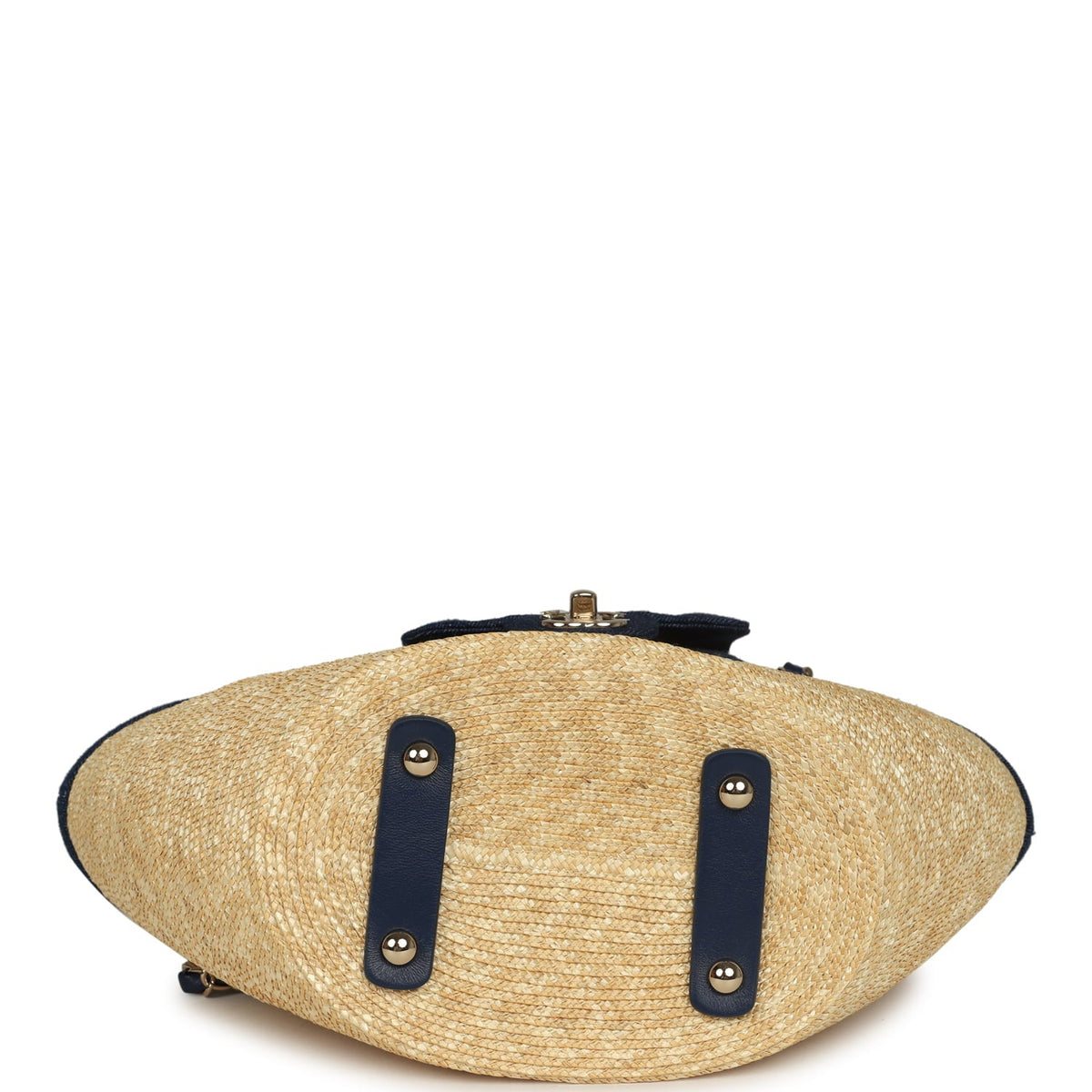 Chanel Small Coco Beach Shopping Tote Bag Bag Beige Raffia and Dark Blue Denim Light Gold Hardware