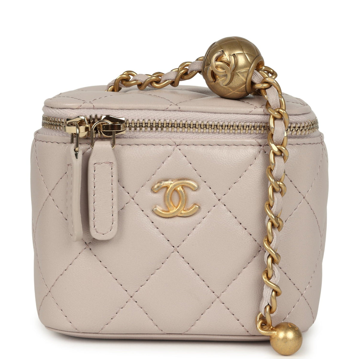 Chanel Mini Pearl Crush Vanity Case Light Grey Lambskin Brushed Gold Hardware