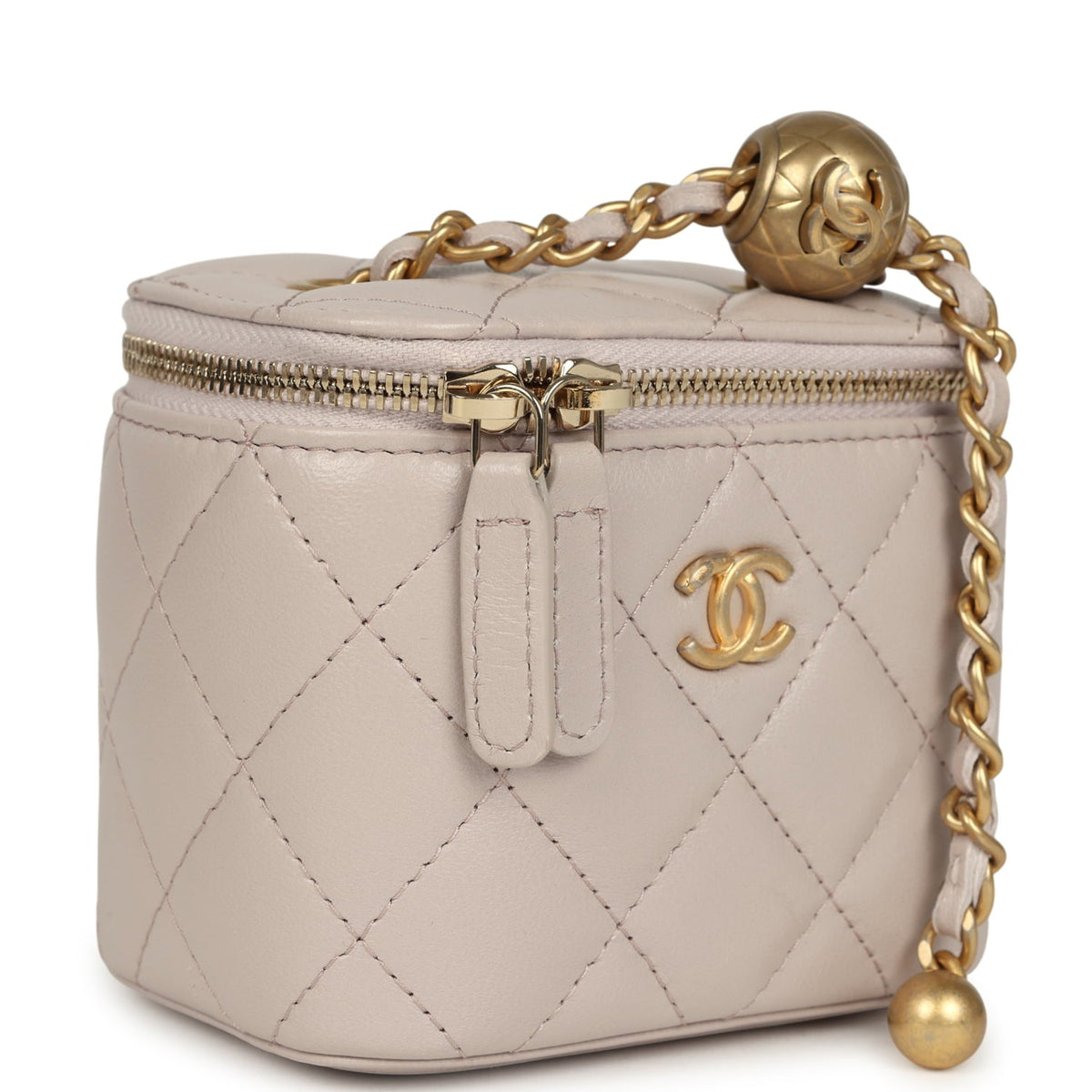 Chanel Mini Pearl Crush Vanity Case Light Grey Lambskin Brushed Gold Hardware