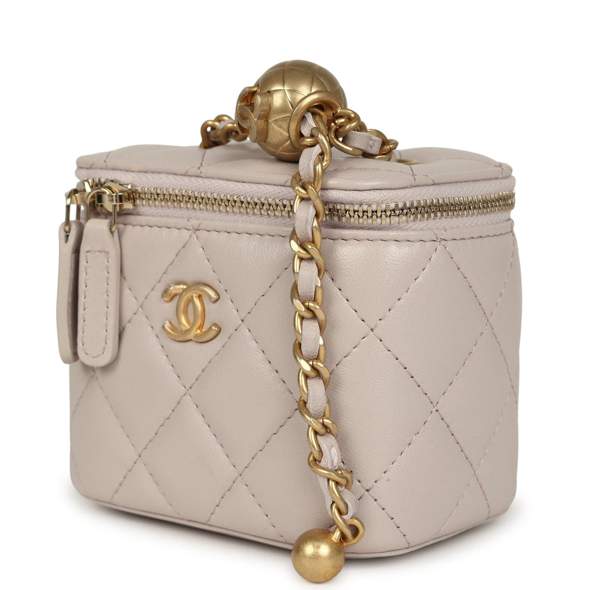 Chanel Mini Pearl Crush Vanity Case Light Grey Lambskin Brushed Gold Hardware