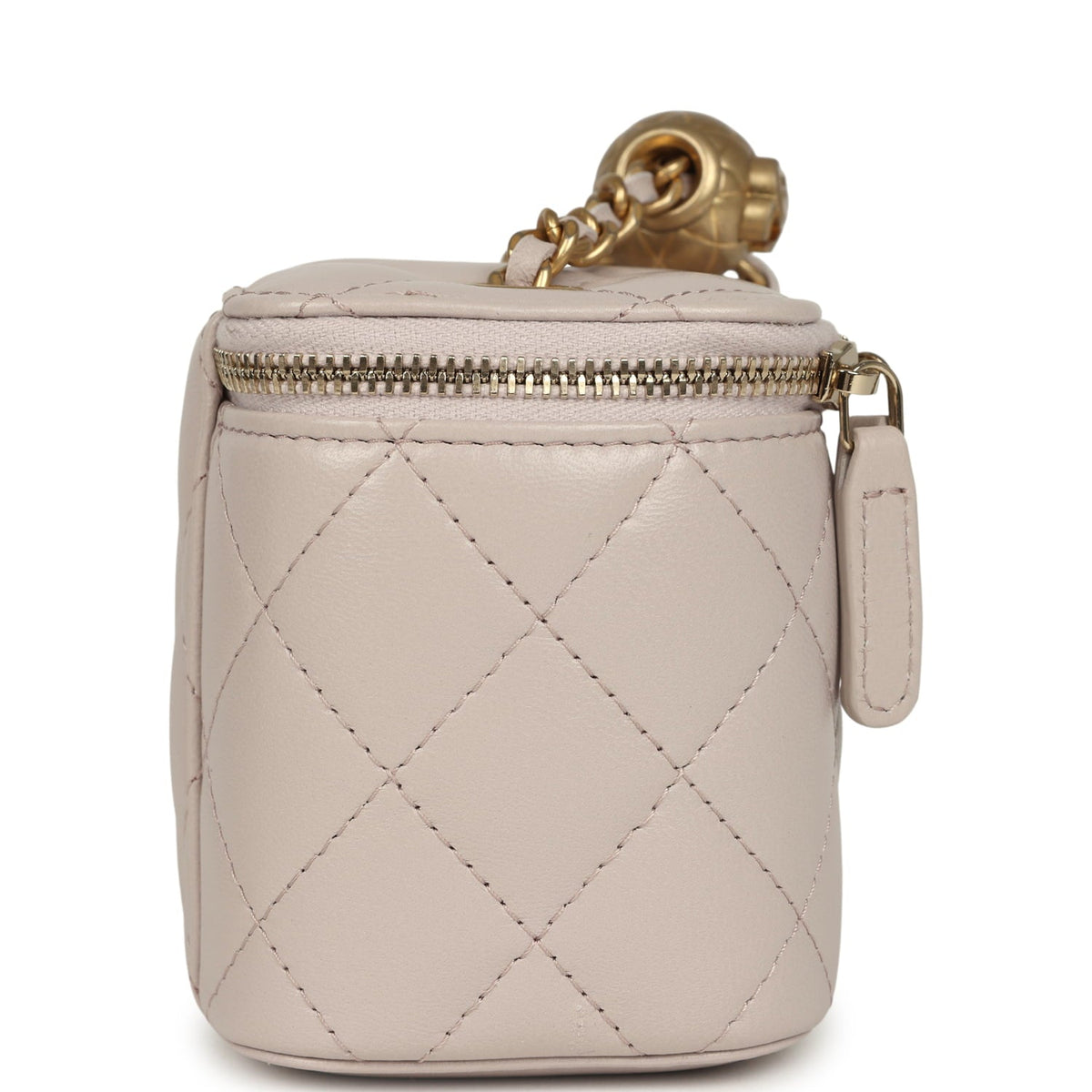 Chanel Mini Pearl Crush Vanity Case Light Grey Lambskin Brushed Gold Hardware