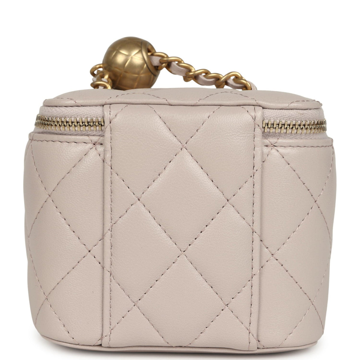 Chanel Mini Pearl Crush Vanity Case Light Grey Lambskin Brushed Gold Hardware