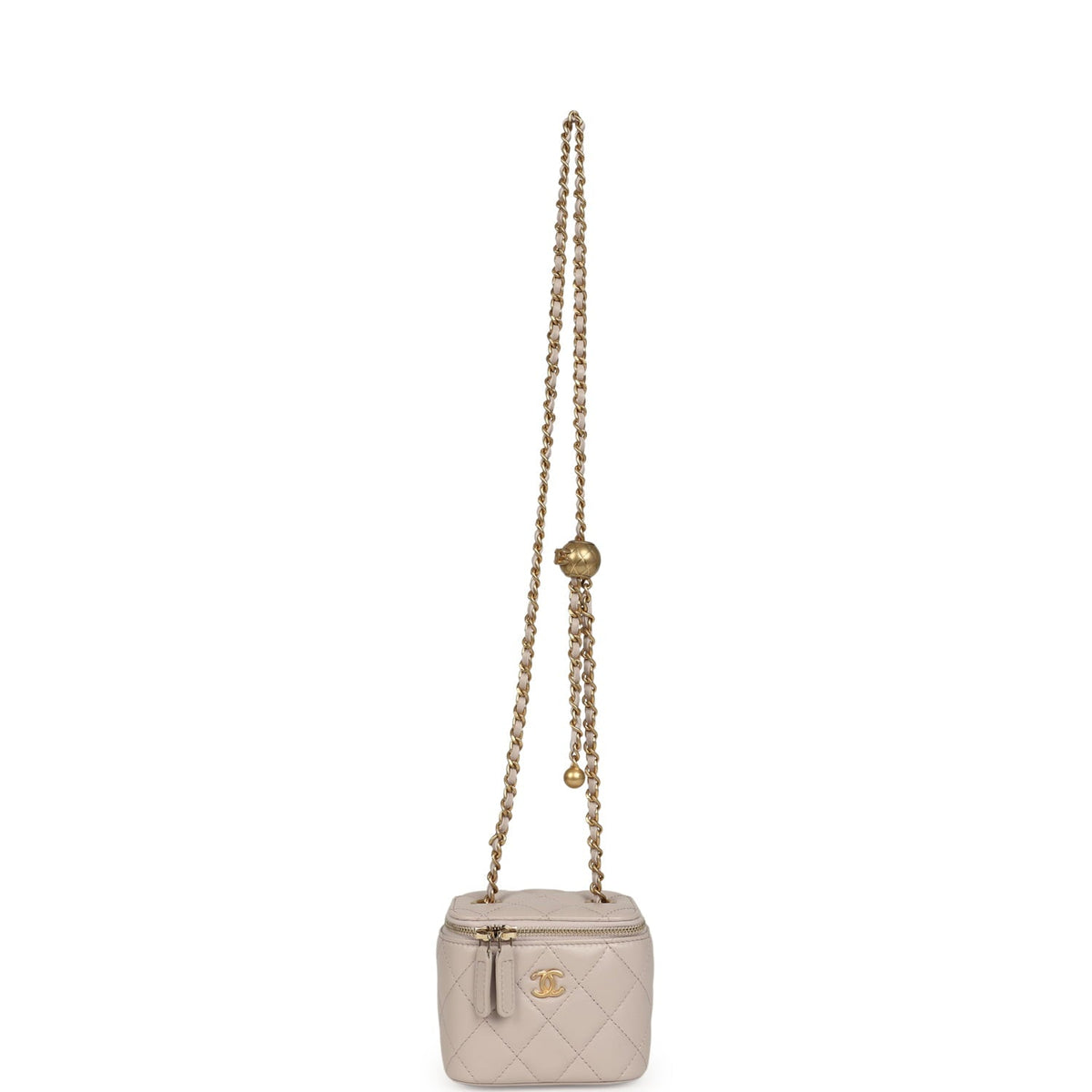 Chanel Mini Pearl Crush Vanity Case Light Grey Lambskin Brushed Gold Hardware