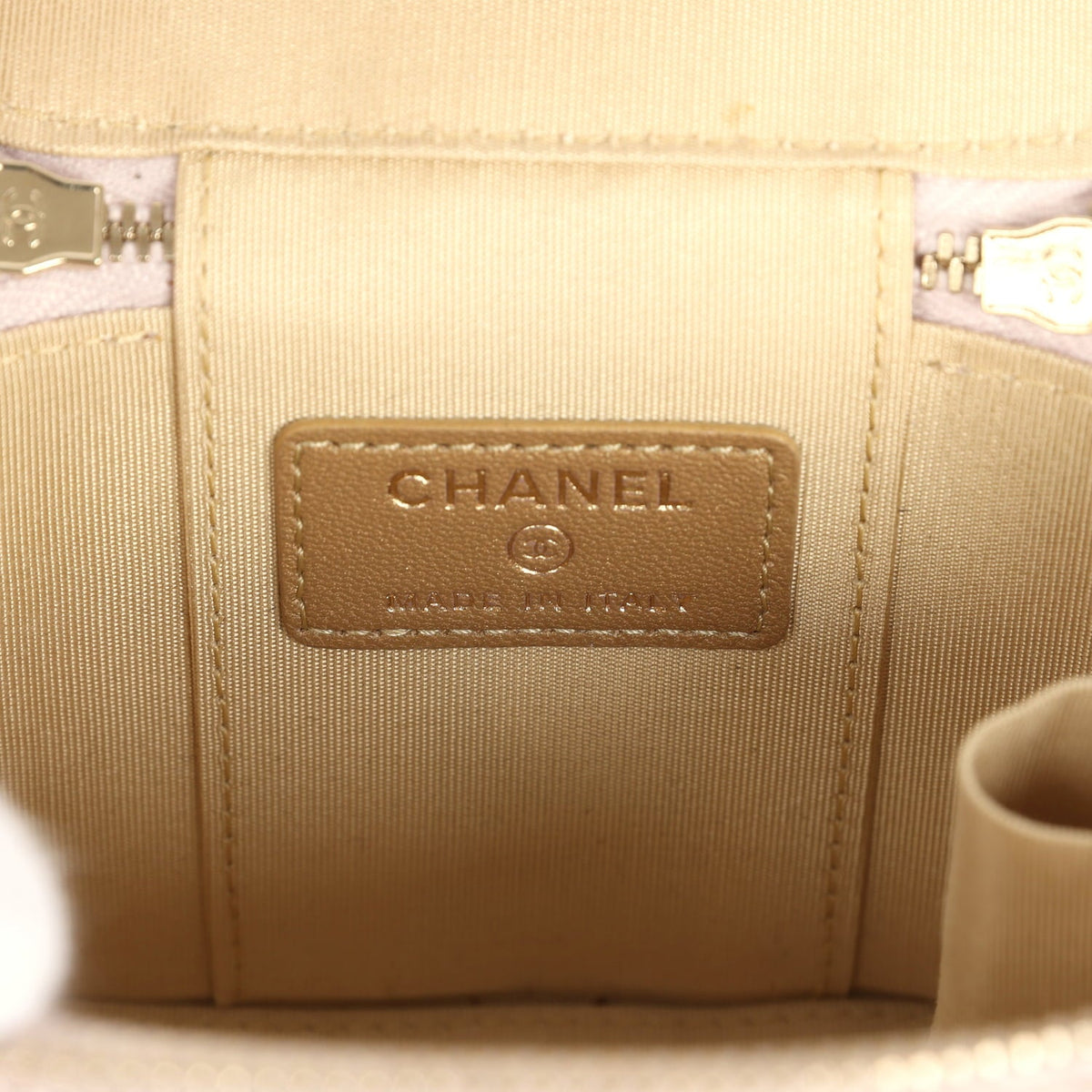 Chanel Mini Pearl Crush Vanity Case Light Grey Lambskin Brushed Gold Hardware