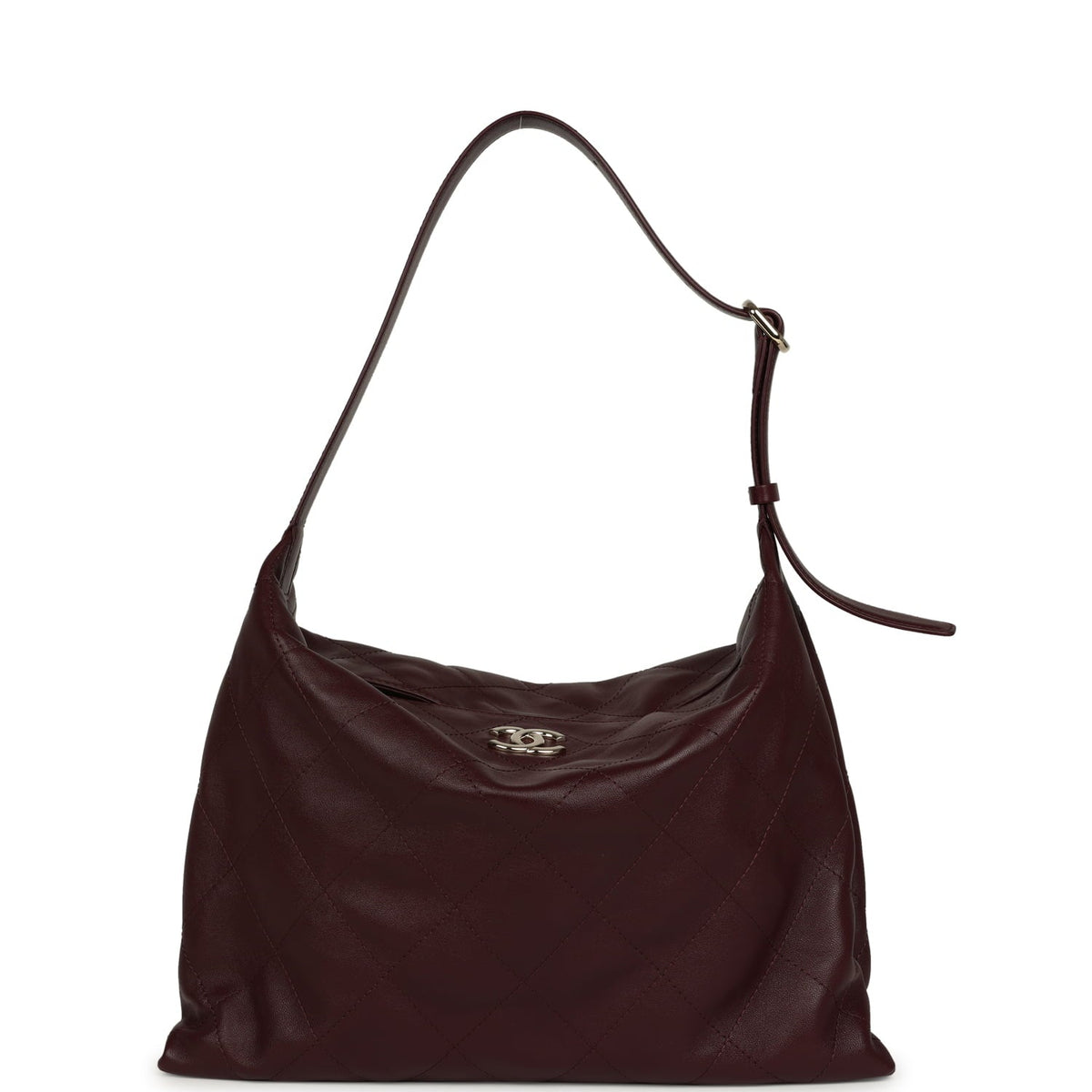 Chanel Maxi Hobo Shoulder Bag Dark Burgundy Lambskin Light Gold Hardware