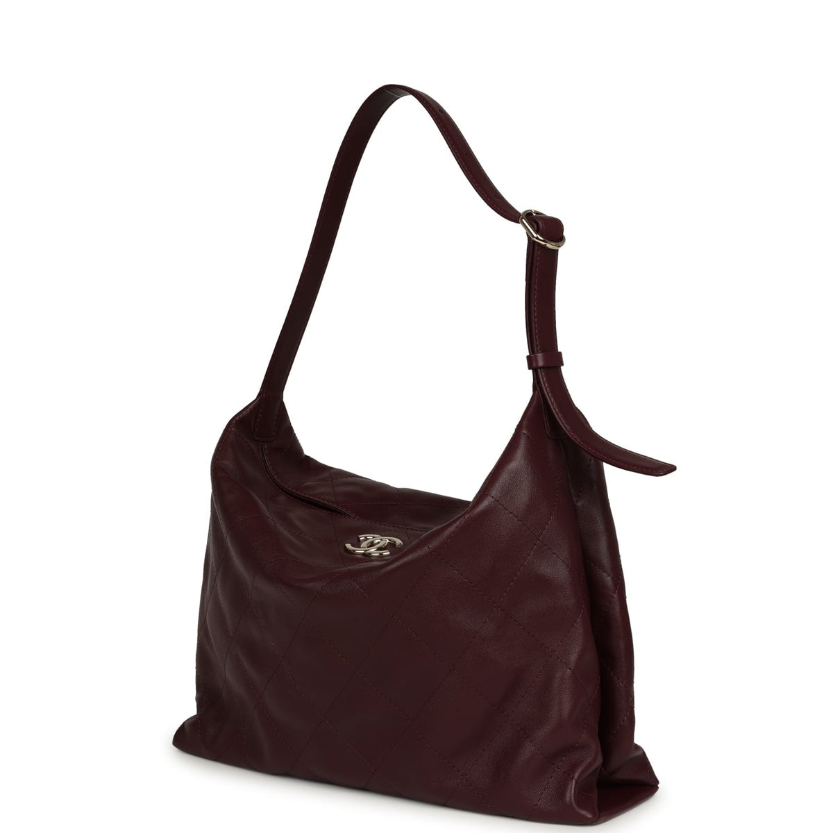 Chanel Maxi Hobo Shoulder Bag Dark Burgundy Lambskin Light Gold Hardware
