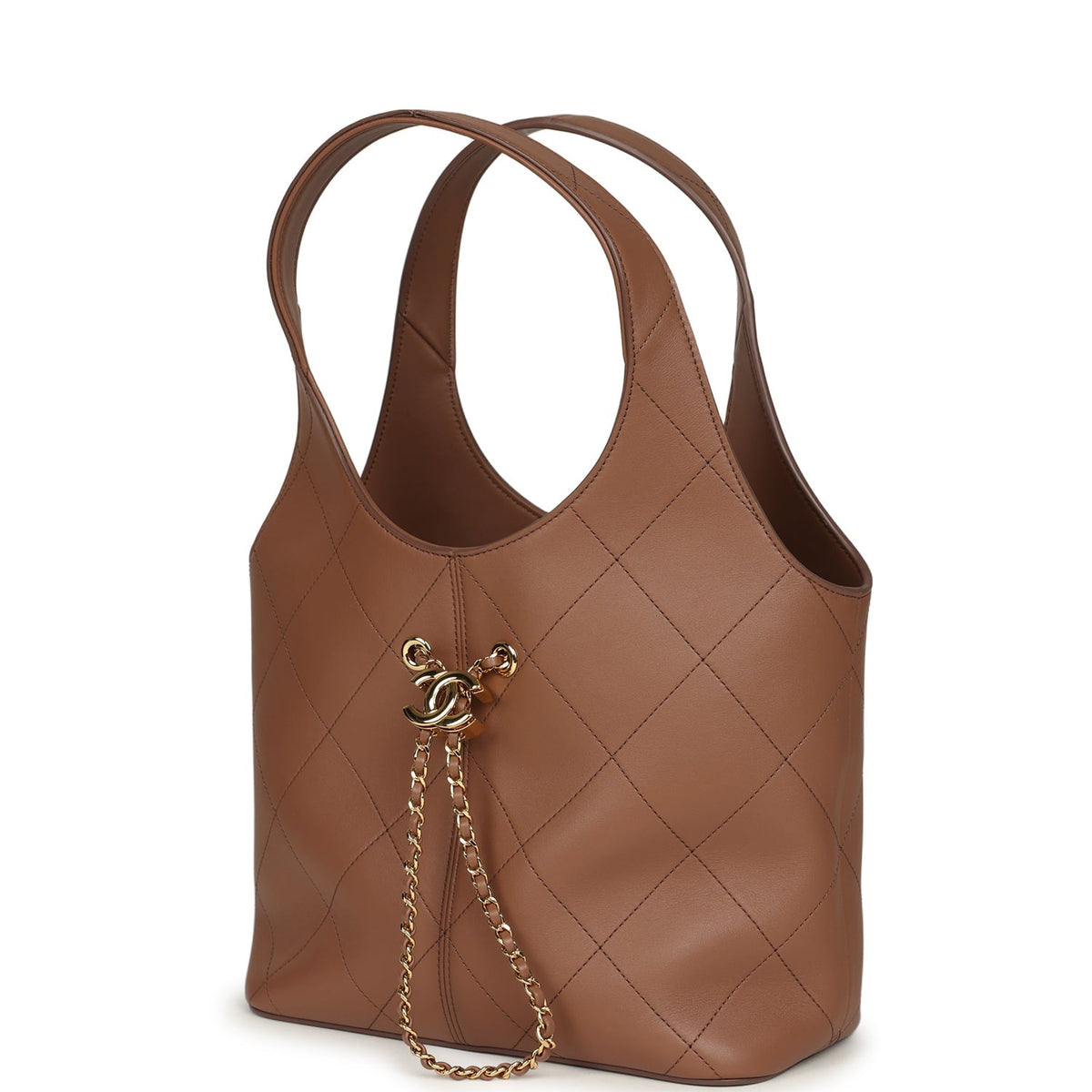 Chanel Daily Trendy Shopping Bag Brown Calfskin Gold Hardware