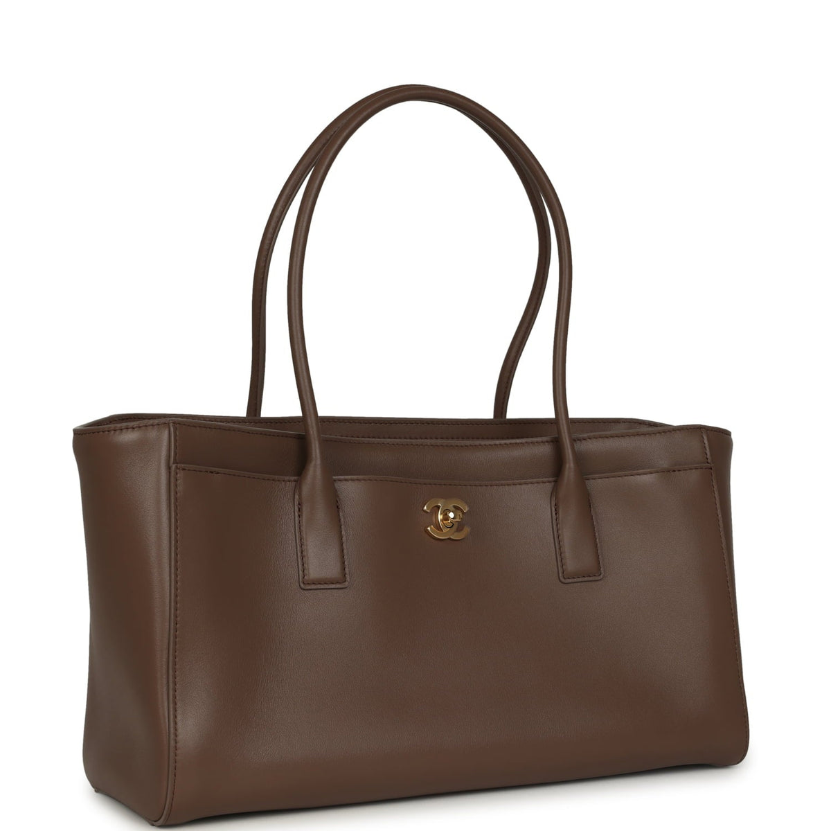Chanel Small Cerf Shopping Bag Brown Calfskin Gold Hardware