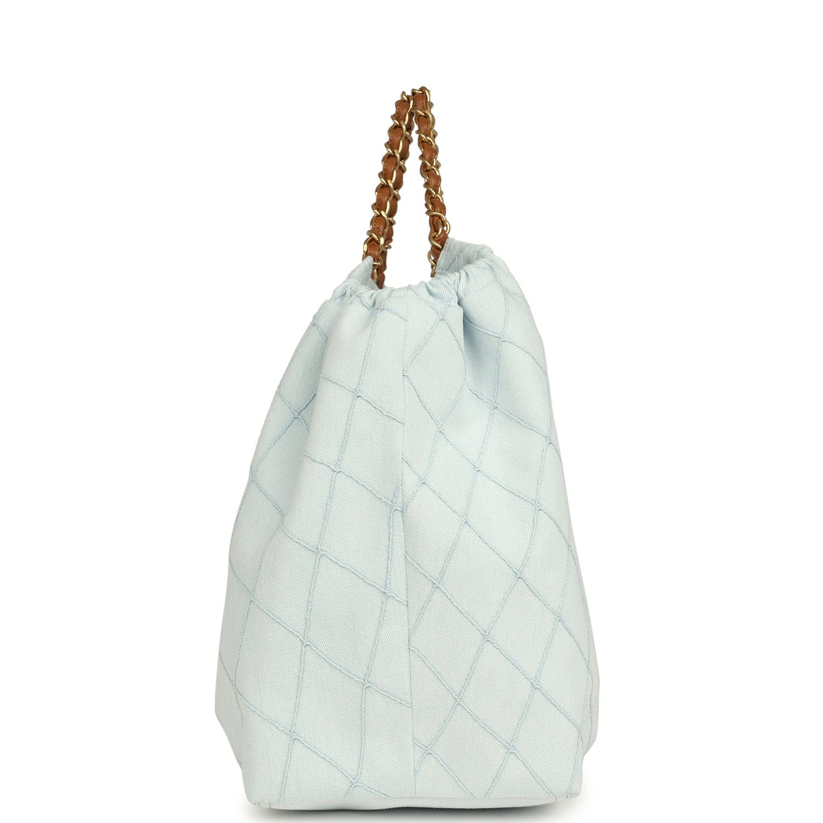 Chanel Maxi Coco Beach Cambon Hobo Bag Blue Denim and Brown Calfskin Brushed Gold Hardware