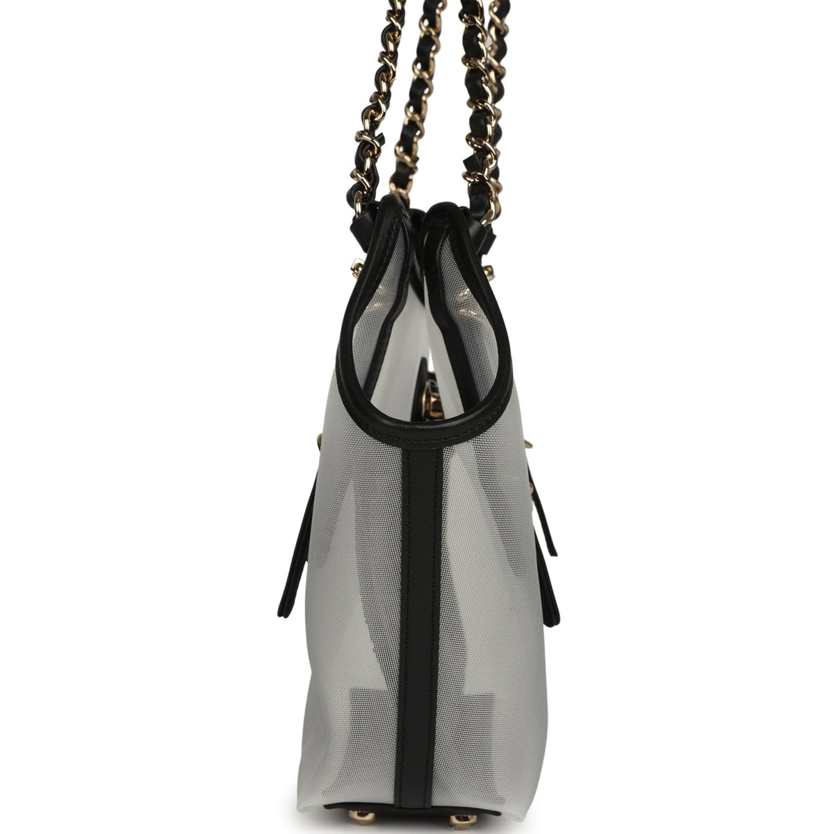 Chanel Small Coco Beach Shopping Bag Transparent Mesh and Black Calfskin Light Gold Hardware