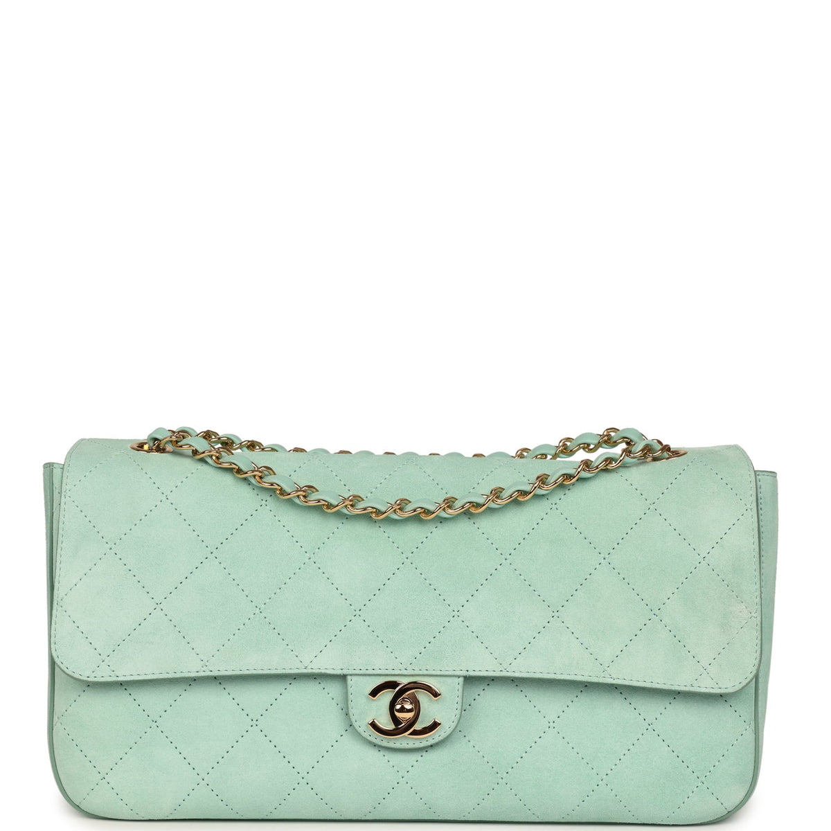 Chanel Maxi "Souplissimo" Small Flap Bag Green Beige Suede Gold Hardware