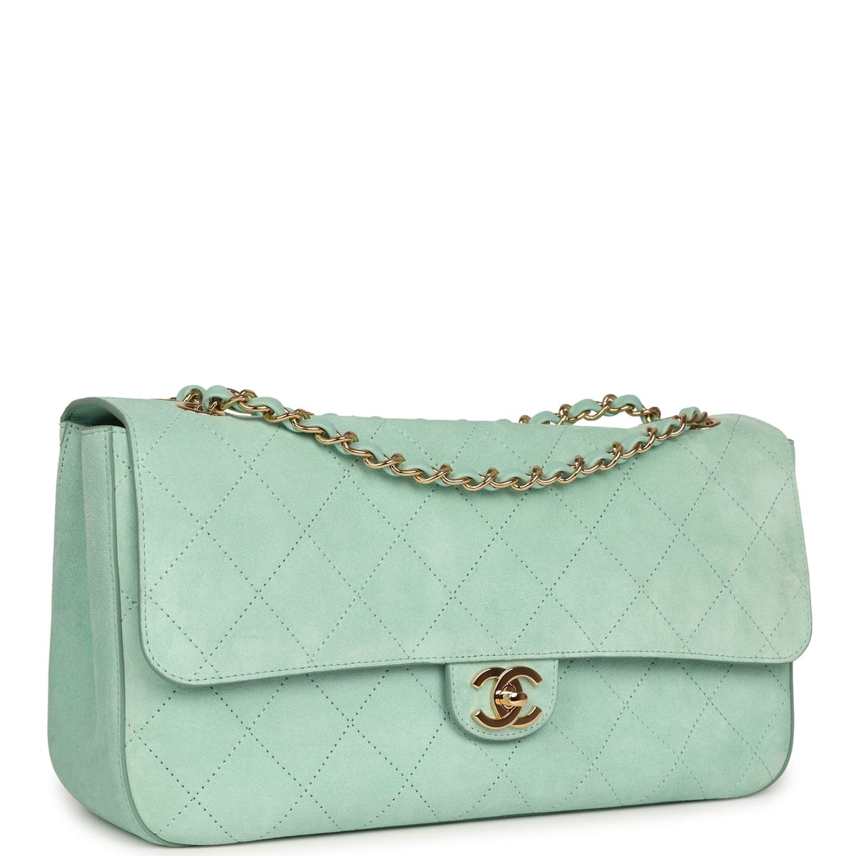 Chanel Maxi "Souplissimo" Small Flap Bag Green Beige Suede Gold Hardware