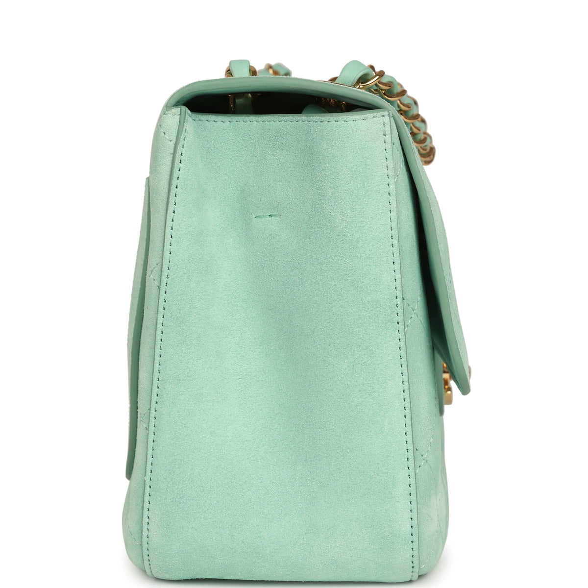 Chanel Maxi "Souplissimo" Small Flap Bag Green Beige Suede Gold Hardware