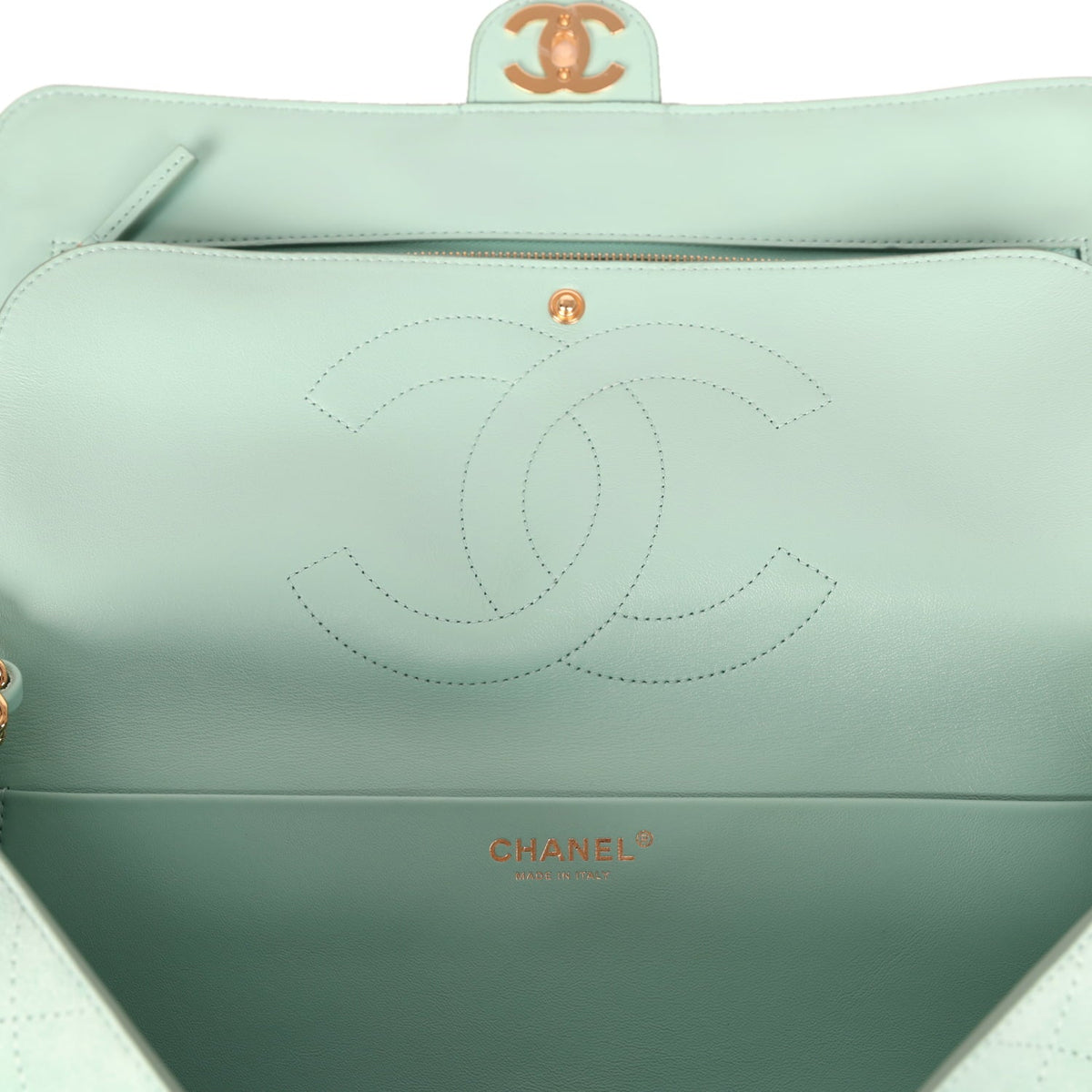 Chanel Maxi "Souplissimo" Small Flap Bag Green Beige Suede Gold Hardware