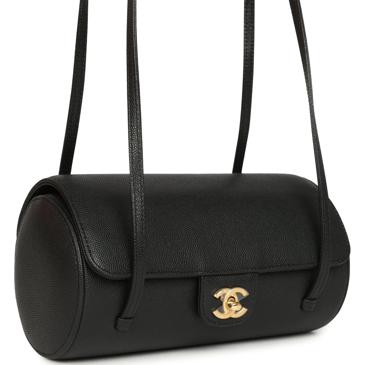 Chanel Preppy Coco Bowling Bag Black Shiny Caviar Brushed Gold Hardware