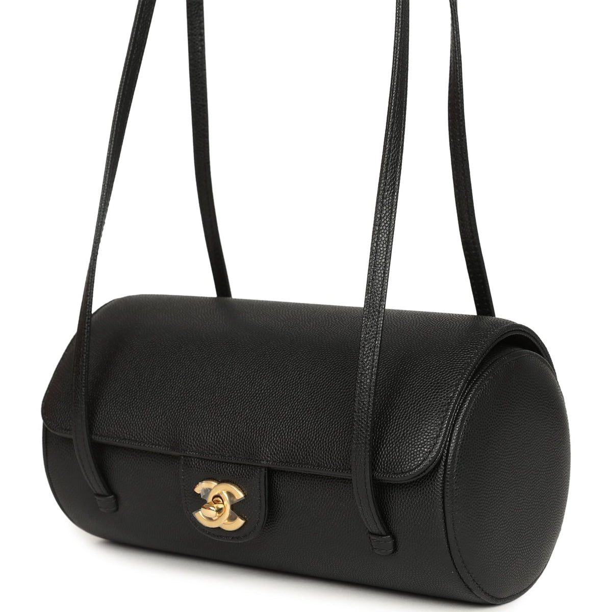 Chanel Preppy Coco Bowling Bag Black Shiny Caviar Brushed Gold Hardware