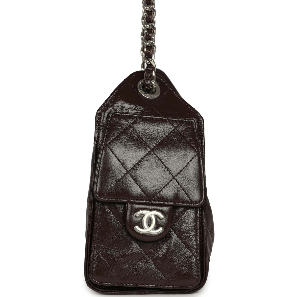 Chanel Mini 25 Hobo Bag Dark Brown Shiny Crumpled Calfskin Silver Hardware