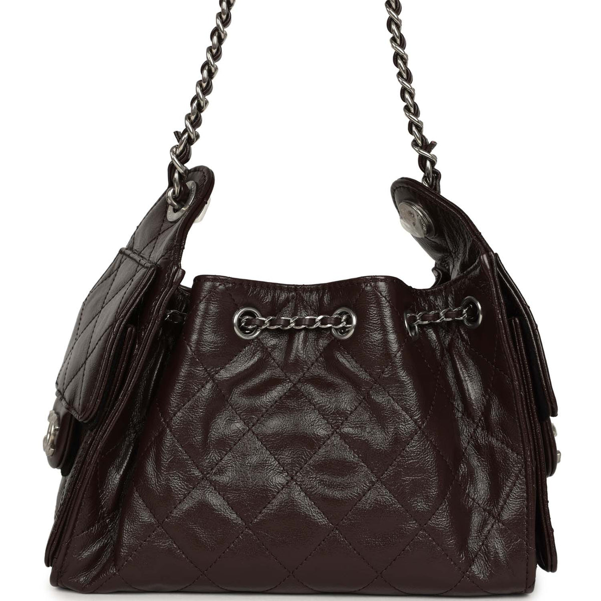 Chanel Mini 25 Hobo Bag Dark Brown Shiny Crumpled Calfskin Silver Hardware
