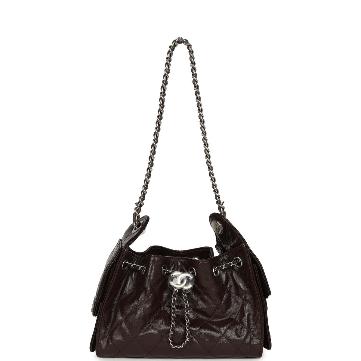Chanel Mini 25 Hobo Bag Dark Brown Shiny Crumpled Calfskin Silver Hardware
