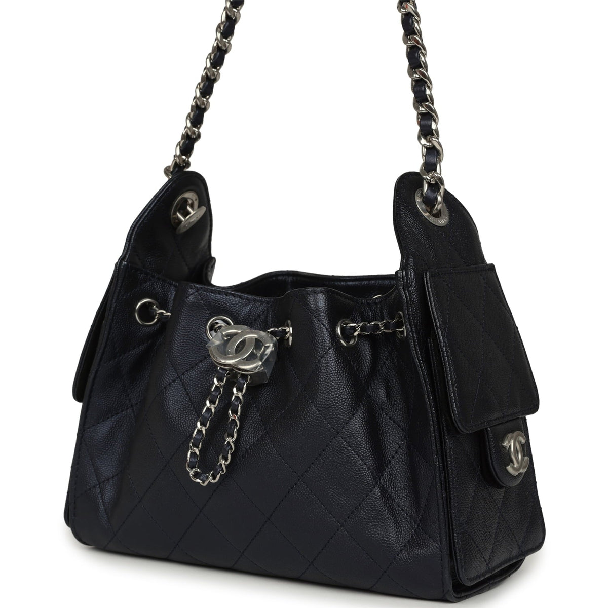 Chanel Mini 25 Hobo Bag Dark Blue Metallic Caviar Silver Hardware