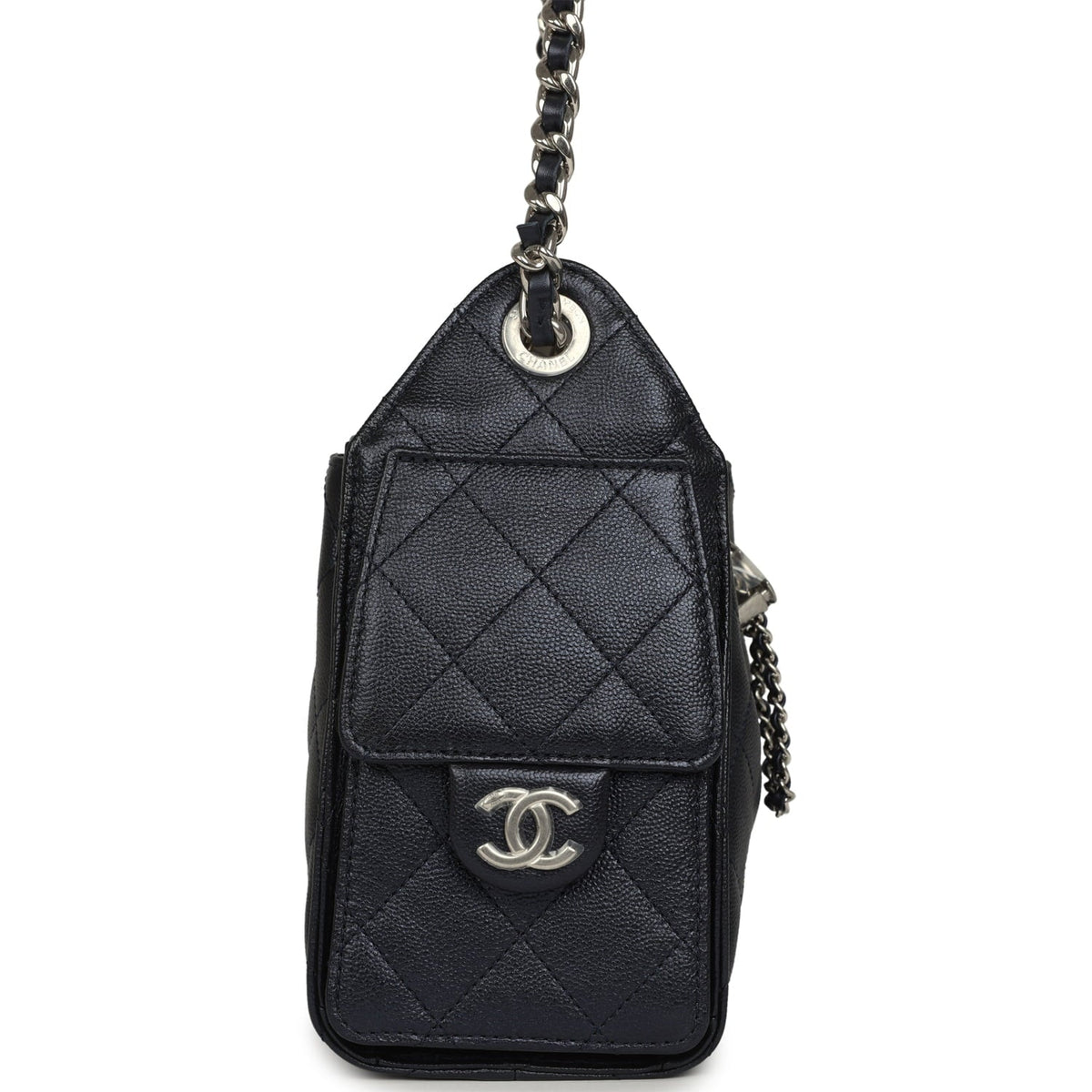 Chanel Mini 25 Hobo Bag Dark Blue Metallic Caviar Silver Hardware