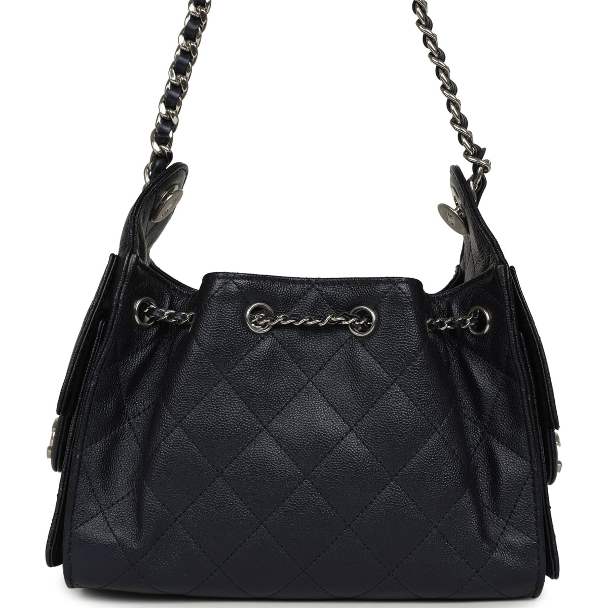 Chanel Mini 25 Hobo Bag Dark Blue Metallic Caviar Silver Hardware
