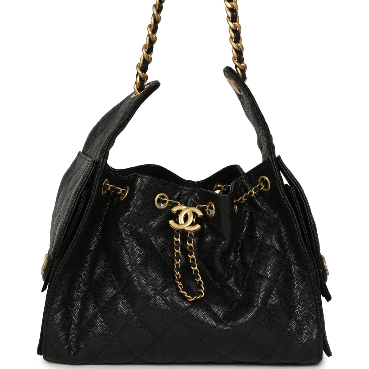Pre-owned Chanel Small 25 Hobo Bag Black Caviar Antique Gold Hardware