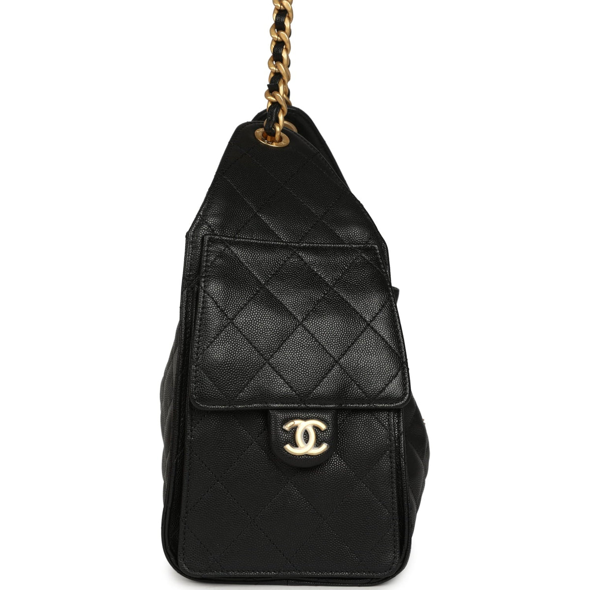 Pre-owned Chanel Small 25 Hobo Bag Black Caviar Antique Gold Hardware