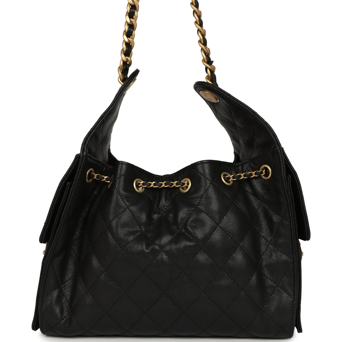 Pre-owned Chanel Small 25 Hobo Bag Black Caviar Antique Gold Hardware