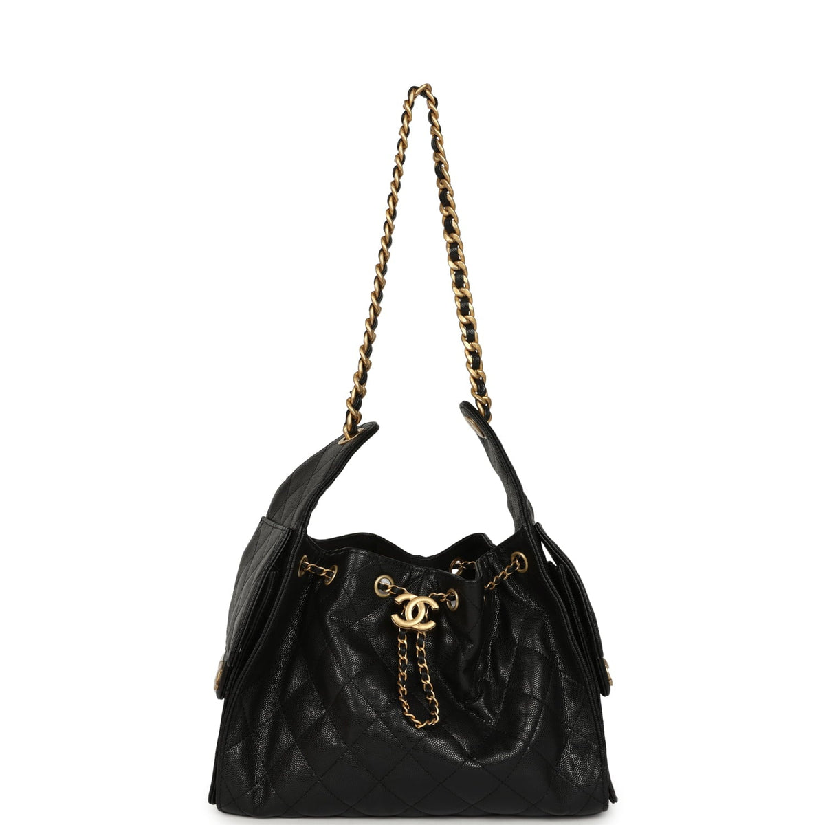 Pre-owned Chanel Small 25 Hobo Bag Black Caviar Antique Gold Hardware