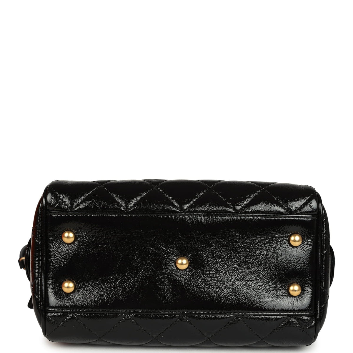 Pre-owned Chanel "CC Travel" Bowling Bag Black Shiny Crumped Calfskin Antique Gold Hardware