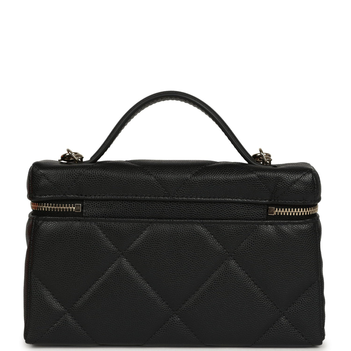 Chanel Top Handle Long Vanity Case with Chain Black Shiny Caviar Light Gold Hardware