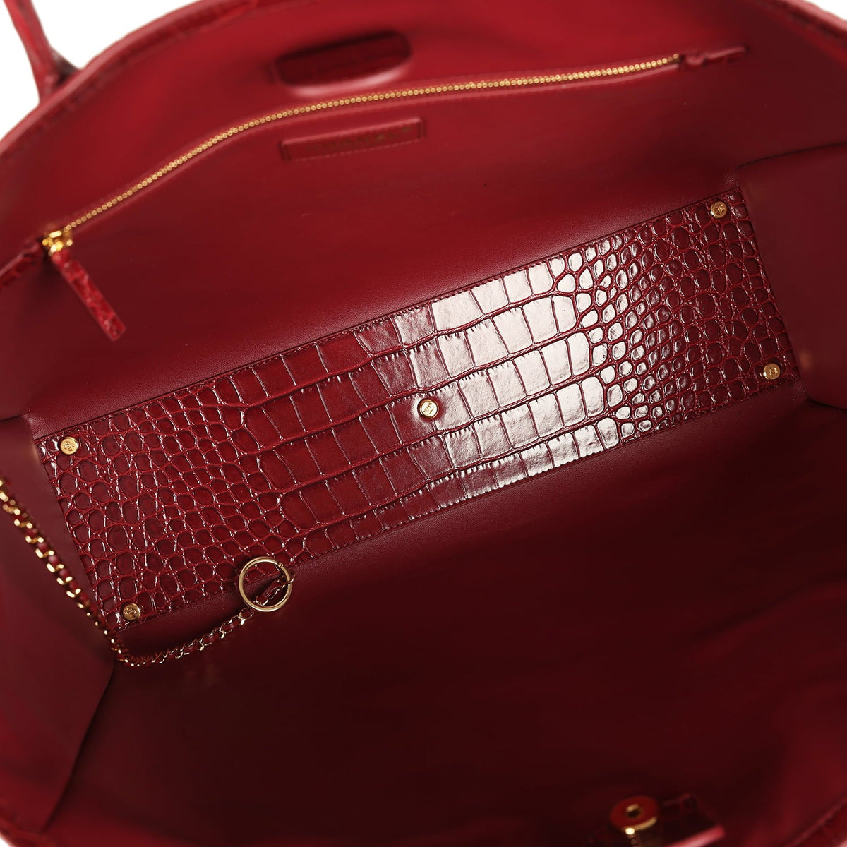 Chanel Large Cerf Shopping Bag Burgundy Crocodile Embossed Calfskin Gold Hardware