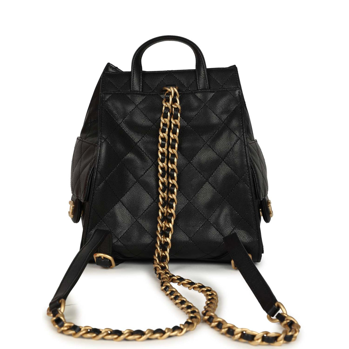Pre-owned Chanel Small 25 Hobo Backpack Black Caviar Antique Gold Hardware