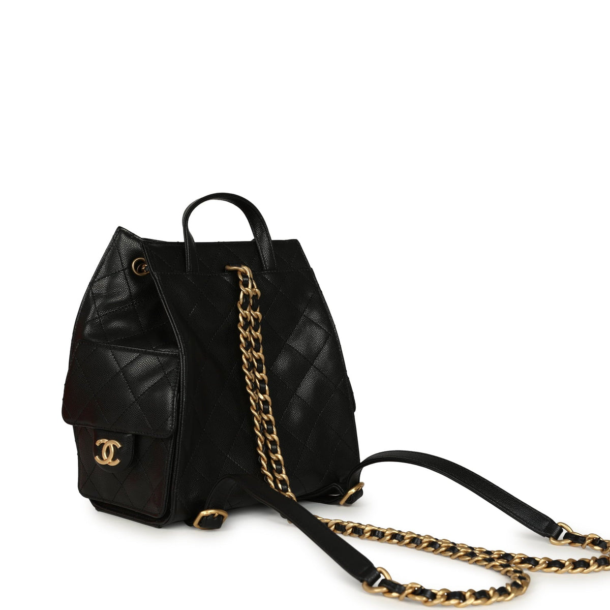 Pre-owned Chanel Small 25 Hobo Backpack Black Caviar Antique Gold Hardware