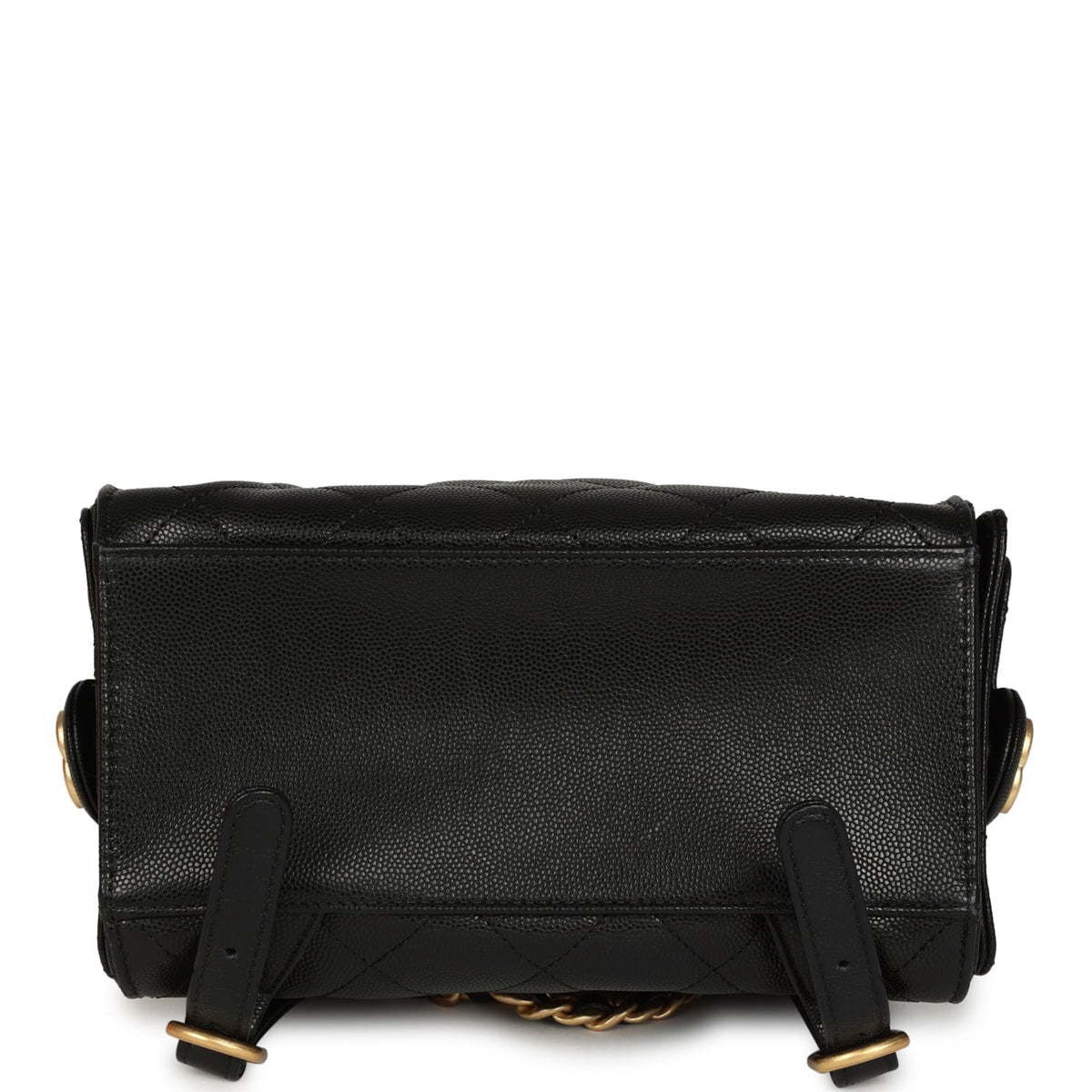 Pre-owned Chanel Small 25 Hobo Backpack Black Caviar Antique Gold Hardware