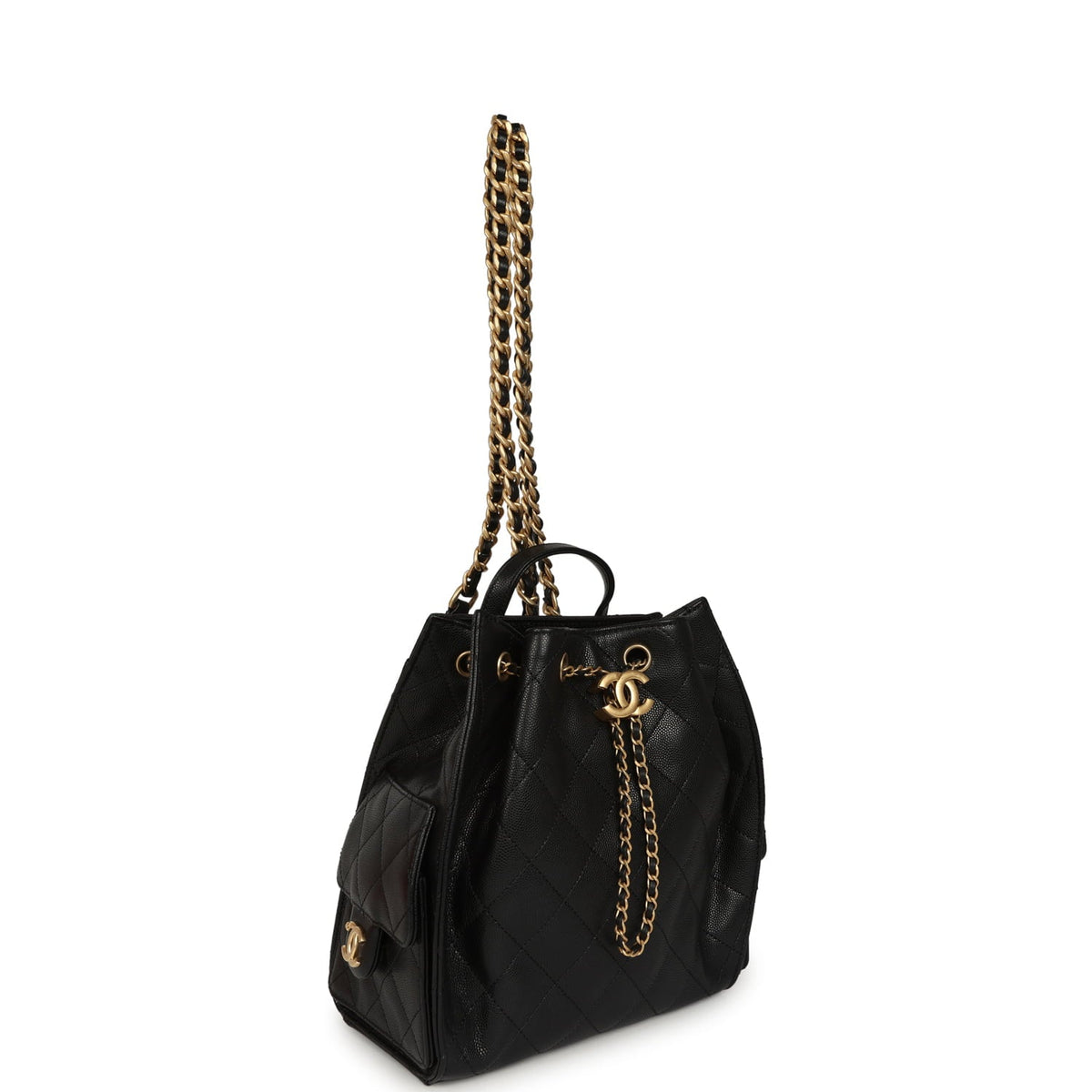Pre-owned Chanel Small 25 Hobo Backpack Black Caviar Antique Gold Hardware