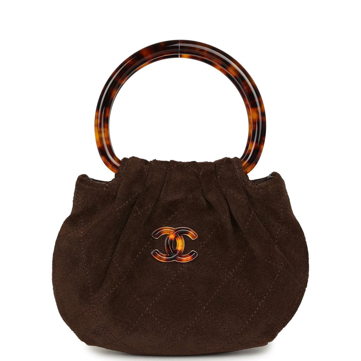 Chanel Mini Pouch Dark Brown Suede Tortoiseshell Hardware