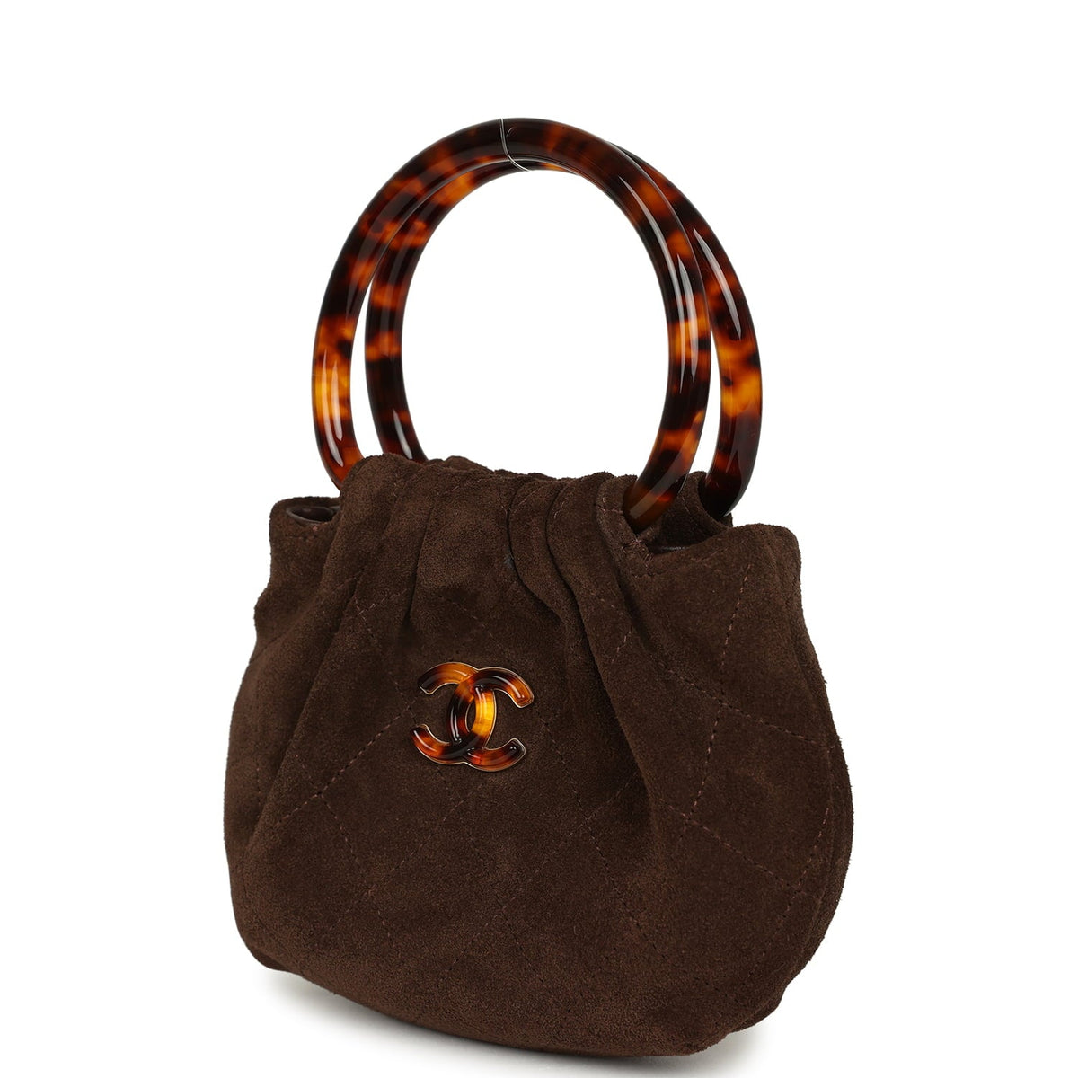 Chanel Mini Pouch Dark Brown Suede Tortoiseshell Hardware