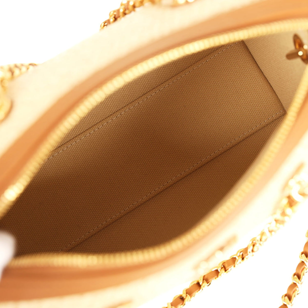 Chanel Mini Timeless Classic Barrel Bag with Chain Beige Braided Raffia and Brown Calfskin Light Gold Hardware