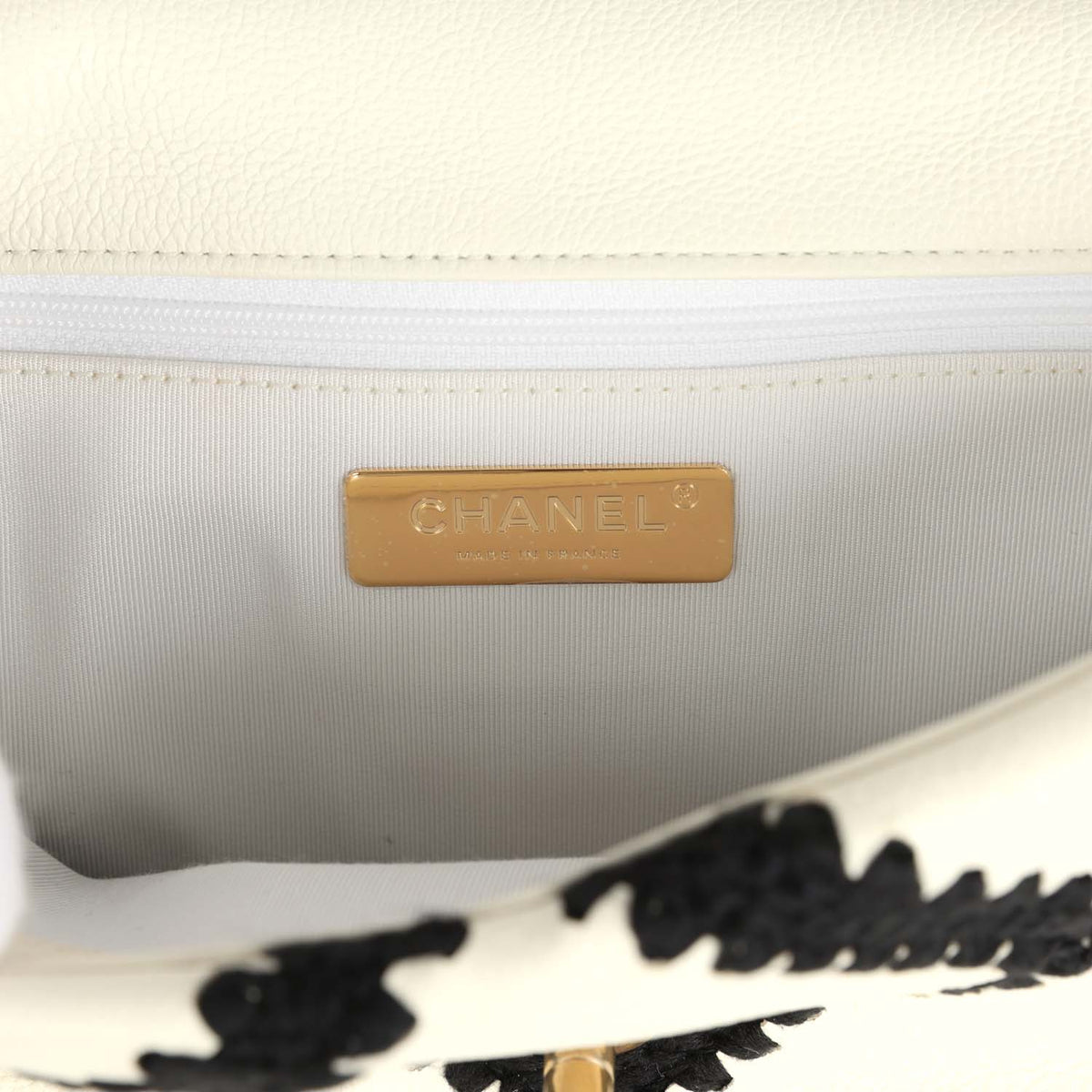Chanel Medium 19 Flap Bag White Calfskin, Black Crochet Mixed Metal Hardware