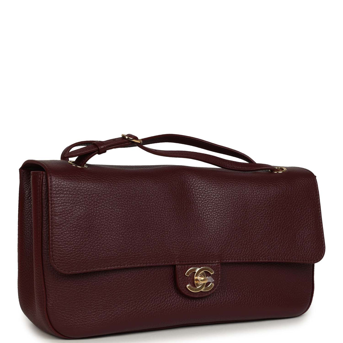 Chanel Maxi "Souplissimo" Small Flap Bag Burgundy Grained Calfskin Gold Hardware
